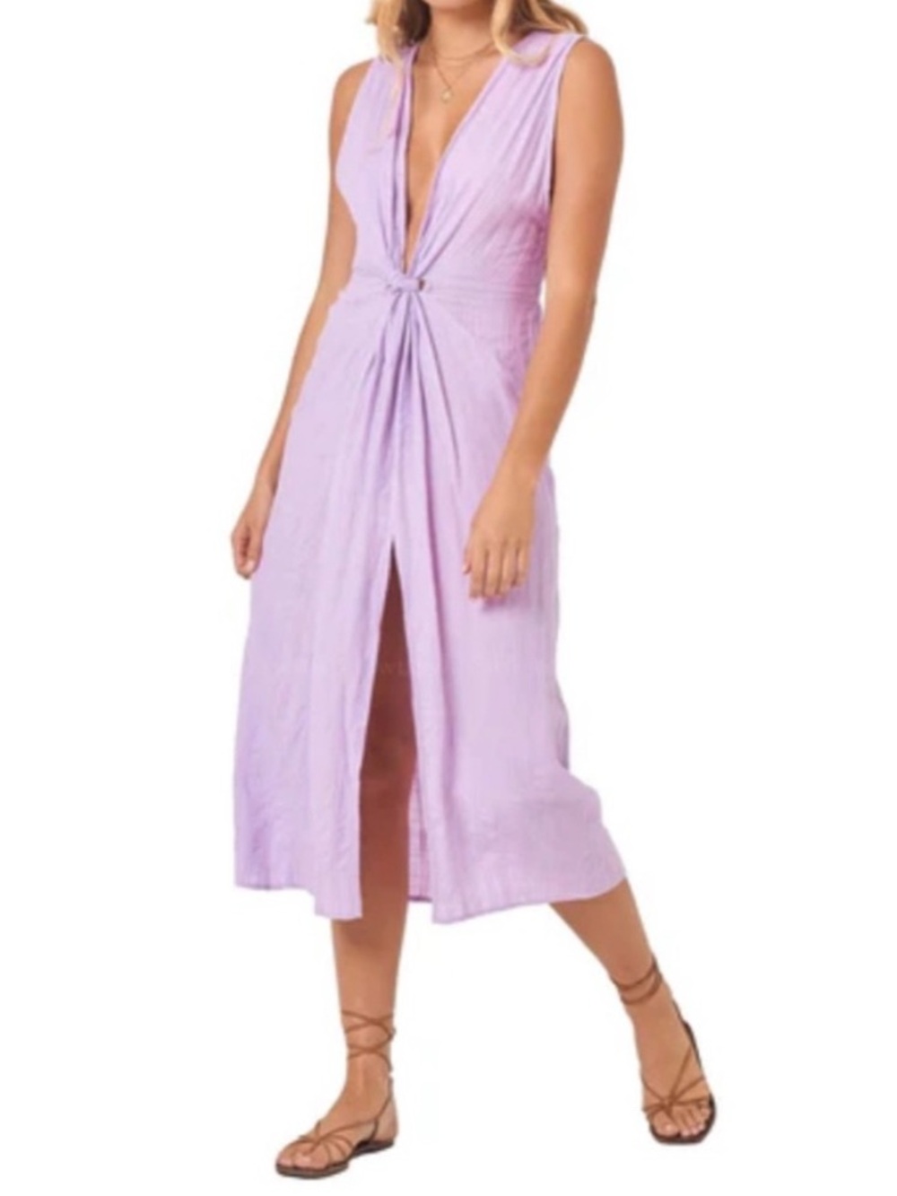 L*Space Down The Line Plunge Neck Cover Up Size L
